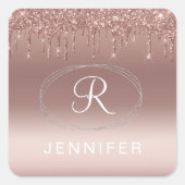 Rose goud en zilver glitter monogram vierkante sticker (Voorkant)
