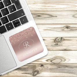 Rose goud en zilver glitter monogram vierkante sticker