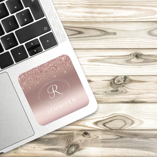 Rose goud en zilver glitter monogram vierkante sticker