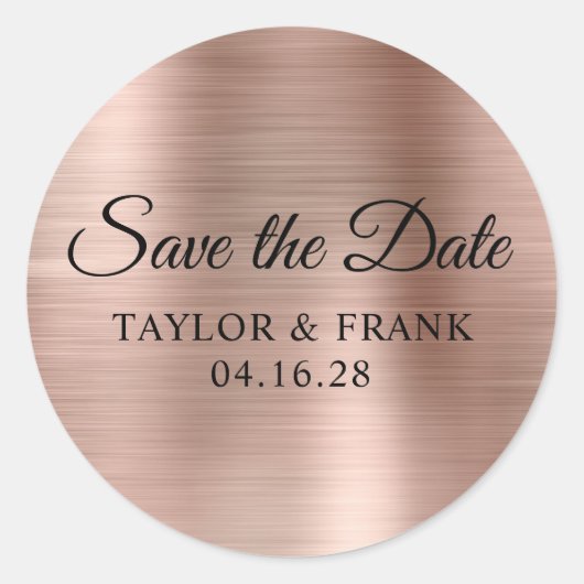 Rose Goud Folie Bruiloft Save the Date Ronde Sticker (Voorkant)