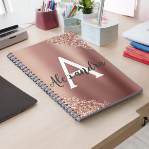 Rose Goud Folie Glitter Glans Monogram Dagboek Notitieboek
