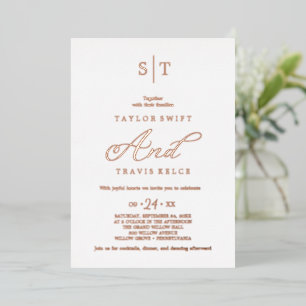 Rose Goud Folie   Kalligrafie Monogram Huwelijk Uitnodiging