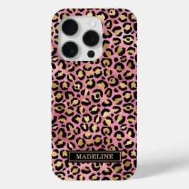Rose Goud Folie Luipaardprint Monogram iPhone 15 Pro Case