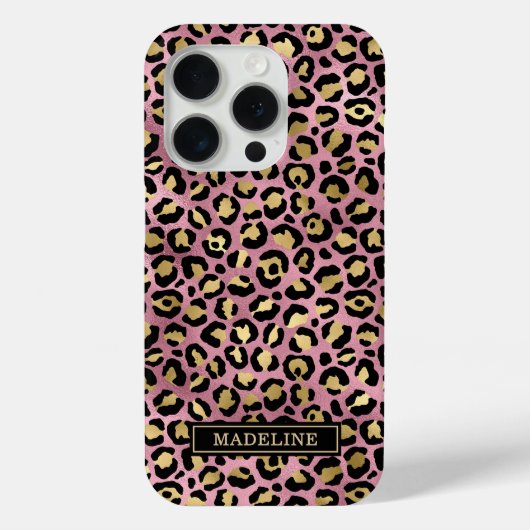 Rose Goud Folie Luipaardprint Monogram Case-Mate iPhone Case (Achterkant)