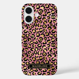 Rose Goud Folie Luipaardprint Monogram iPhone 16 Hoesje