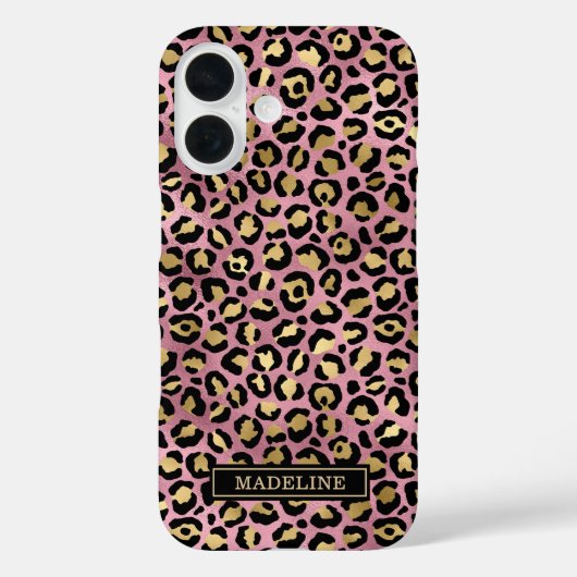 Rose Goud Folie Luipaardprint Monogram Case-Mate iPhone Case (Achterkant)
