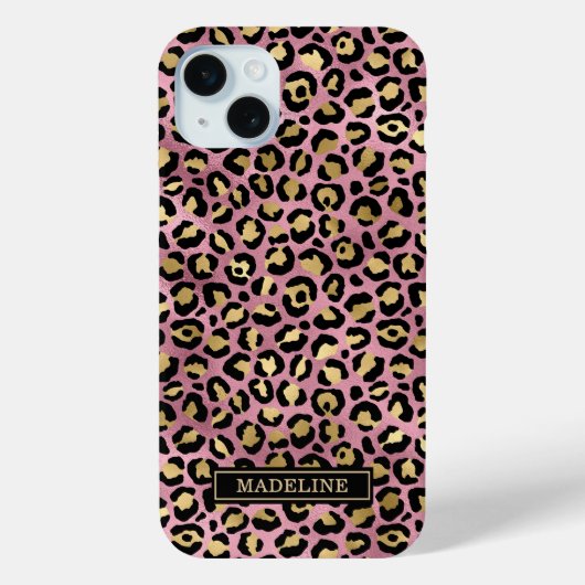 Rose Goud Folie Luipaardprint Monogram Case-Mate iPhone Case (Achterkant)