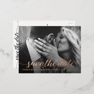 ROSE Goud folie Save the date Foto Huwelijk Modern Uitnodiging Briefkaart
