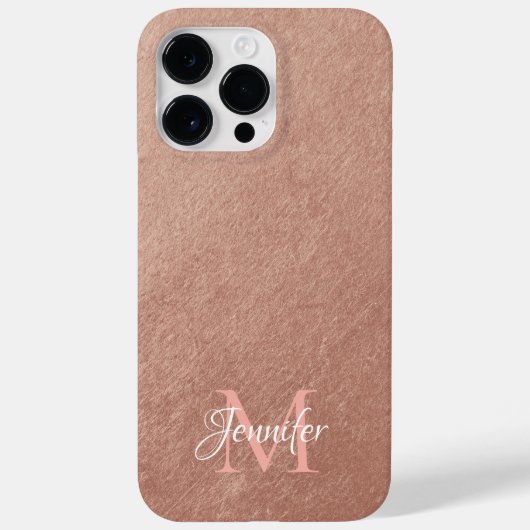 Rose Goud Folie Textuur Foto Monogram Case-Mate iPhone Case (Achterkant)