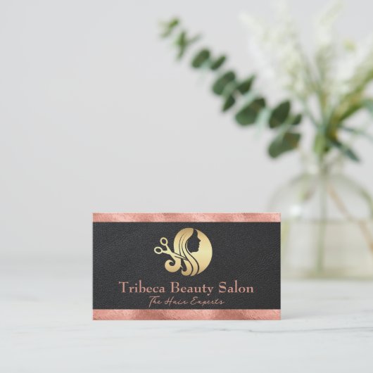 Rose Goud Folie Trim | Leer | Salon Logo Visitekaartje (Staand voorkant)