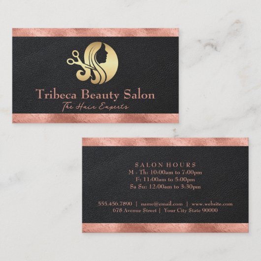 Rose Goud Folie Trim | Leer | Salon Logo Visitekaartje (Voorkant / Achterkant)