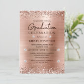Rose Goud Geborsteld Metaal en Glitter Afstuderen Kaart (Staand voorkant)