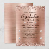 Rose Goud Geborsteld Metaal en Glitter Afstuderen Kaart (Voorkant / Achterkant)