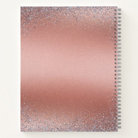 Rose Goud Geborsteld Metaal Glitter Monogram | Notitieboek (Achterkant)