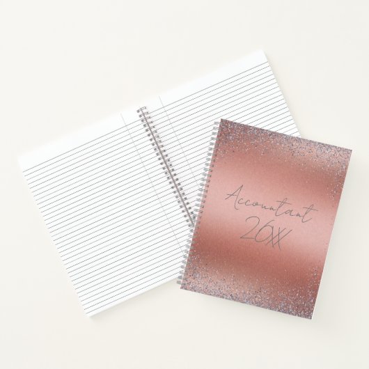 Rose Goud Geborsteld Metaal Glitter Monogram | Notitieboek (Binnen)