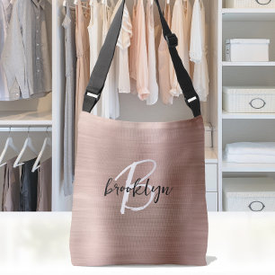 Rose Goud Geborsteld Metaal Monogram Crossbody Tas