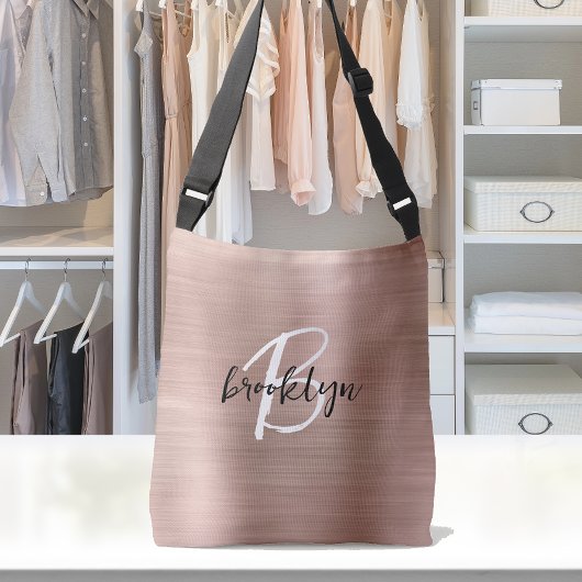 Rose Goud Geborsteld Metaal Monogram  Crossbody Tas