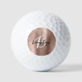 Rose Goud Geborsteld Metaal Schrift Monogram Golfballen (Voorkant)