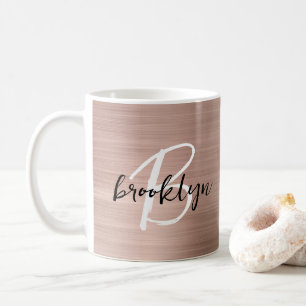 Rose Goud Geborsteld Metaal Schrift Monogram Koffiemok