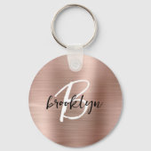 Rose Goud Geborsteld Metaal Schrift Monogram Sleutelhanger (Voorkant)