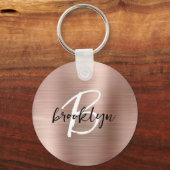 Rose Goud Geborsteld Metaal Schrift Monogram Sleutelhanger (Voorkant)