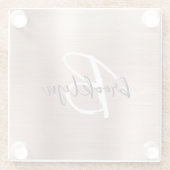 Rose Goud Geborsteld Metaal Script Monogram Glazen Onderzetter (Achterkant)