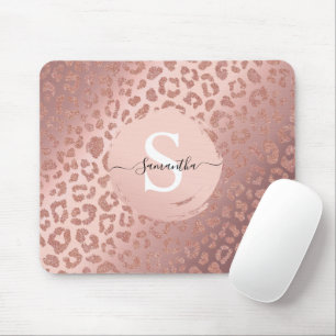 Rose Goud Glam Dierenprint Glitter Borstel Monogra Muismat