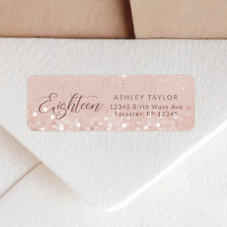 Rose Goud Glitter 18e Verjaardag Retouradres Etiket