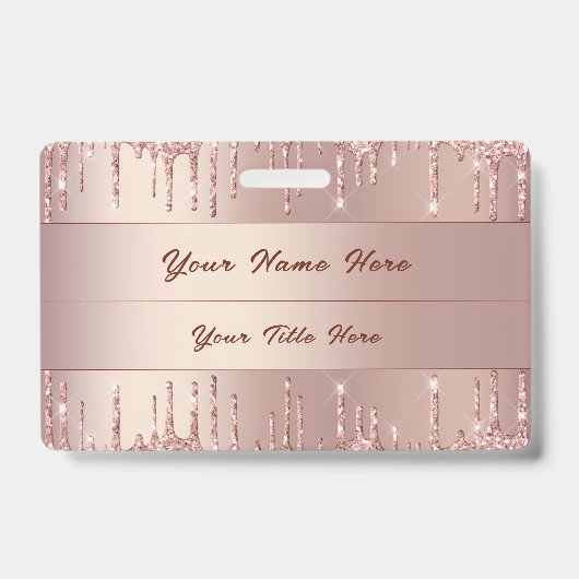 Rose Goud Glitter Aangepaste Bedrijfsnaam Badge (Voorzijde)