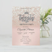 Rose Goud Glitter Bokeh Ombre, Tiara 21e Verjaarda Kaart (Staand voorkant)