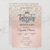 Rose Goud Glitter Bokeh Ombre, Tiara 21e Verjaarda Kaart (Voorkant / Achterkant)