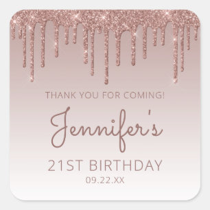 Rose Goud Glitter Drip 21e Verjaardag Bedankt Vierkante Sticker