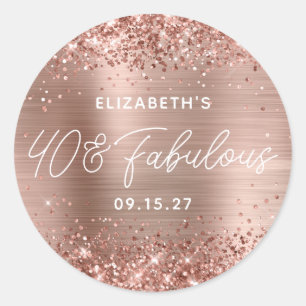Rose Goud Glitter Glam Moderne Script 40 & Fabulou Ronde Sticker