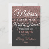 Rose Goud Glitter Glans Zwart Bruidsmeisje Kaart (Voorkant)