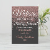 Rose Goud Glitter Glans Zwart Bruidsmeisje Kaart (Staand voorkant)