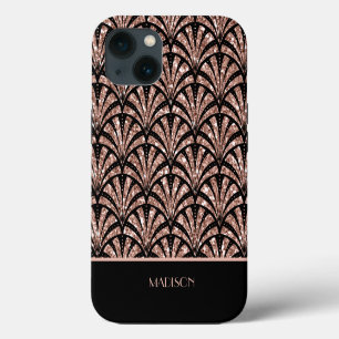 Rose Goud Glitter Monogram Art Deco Patroon Hoesje iPhone 13 Hoesje
