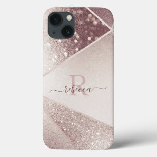 Rose Goud Glitter Monogram Naam Persoonlijk  Case-Mate iPhone Case