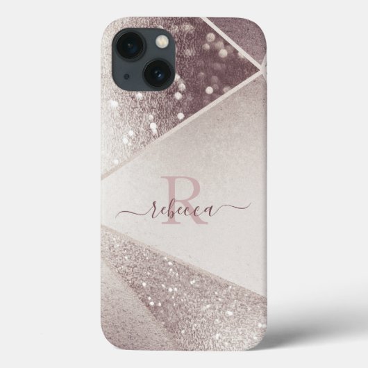 Rose Goud Glitter Monogram Naam Persoonlijk  Case-Mate iPhone Case (Achterkant)