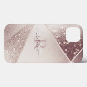 Rose Goud Glitter Monogram Naam Persoonlijk  Case-Mate iPhone Case (Achterkant (horizontaal))