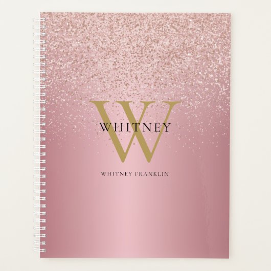 Rose Goud Glitter Monogram Zakelijke Uitvoering Planner (Voorkant)