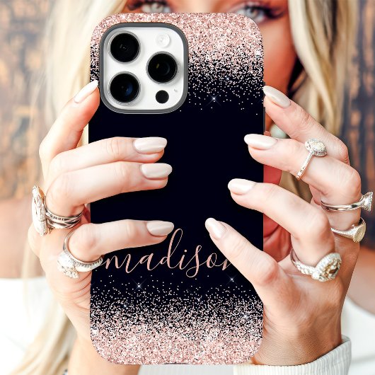 Rose Goud Glitter Navy Aangepaste Naam Case-Mate iPhone Case