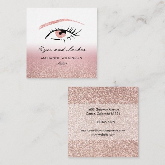 Rose Goud Glitter Ogen Wenkbrauwen Wimpers Vierkante Visitekaartje (Voorkant / Achterkant)