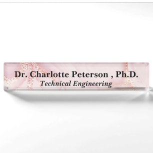 Rose Goud Glitter PhD of Doctorsgraad Naambordje