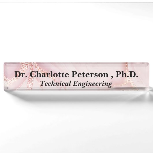 Rose Goud Glitter PhD of Doctorsgraad Naambordje (Voorkant)