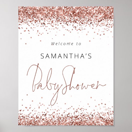 Rose Goud Glitter Script Welkom bij Baby Shower Poster (Voorkant)