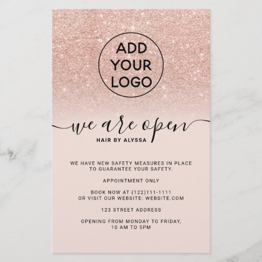 Rose goud glitters prijzen logo roze We zijn open Flyer (Voorkant)