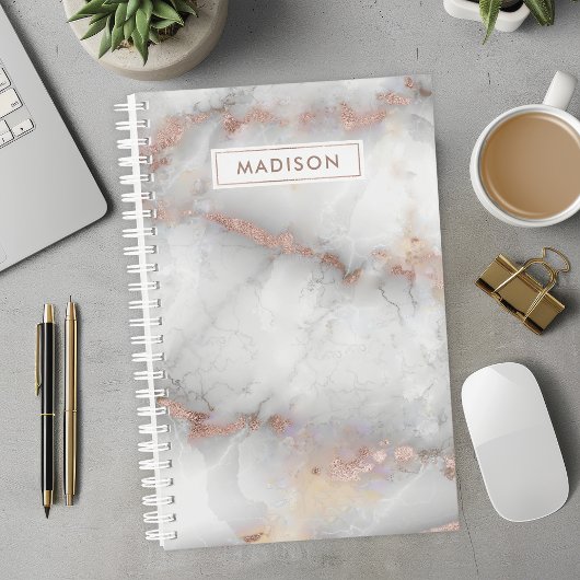 Rose Goud Grijs Marmer Gepersonaliseerde Naam Aang Planner