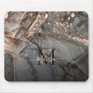 Rose Goud Grijze Inkt Marmer Monogram Muismat