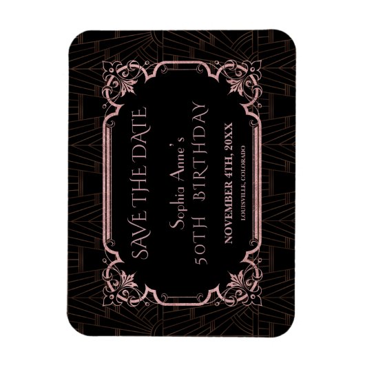 Rose Goud Grote Gatsby Verjaardag Save The Date Magneet (Verticaal)
