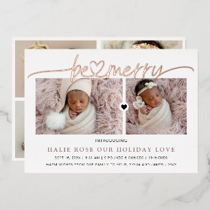 Rose Goud Hart Gekoppeld Be Merry Foto's  Folie Feestdagenkaart